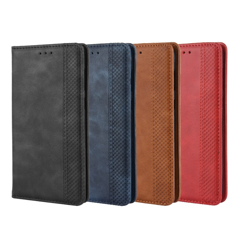 Magnetic Buckle Retro Crazy Horse Texture Horizontal Flip Leather Case for Galaxy A60, with Holder & Card Slots & Photo Frame