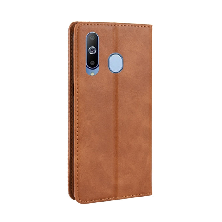 Magnetic Buckle Retro Crazy Horse Texture Horizontal Flip Leather Case for Galaxy A60, with Holder & Card Slots & Photo Frame
