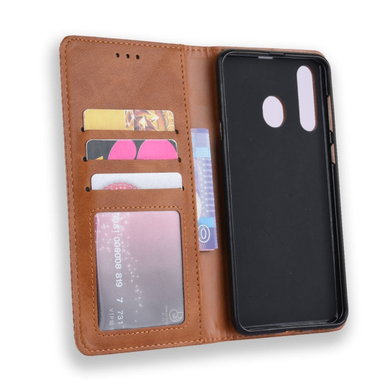Magnetic Buckle Retro Crazy Horse Texture Horizontal Flip Leather Case for Galaxy A60, with Holder & Card Slots & Photo Frame