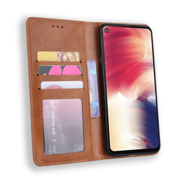 Magnetic Buckle Retro Crazy Horse Texture Horizontal Flip Leather Case for Galaxy A60, with Holder & Card Slots & Photo Frame