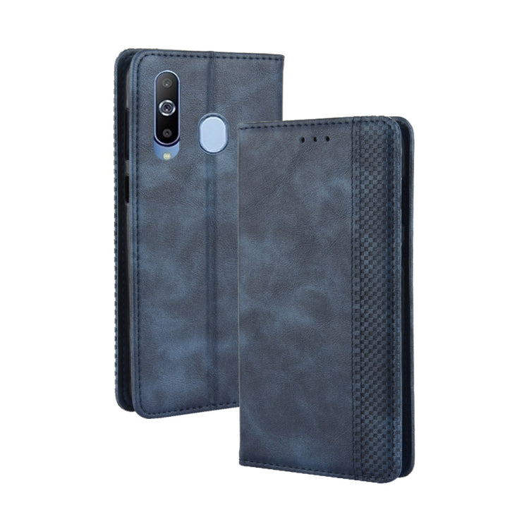 Magnetic Buckle Retro Crazy Horse Texture Horizontal Flip Leather Case for Galaxy A60, with Holder & Card Slots & Photo Frame