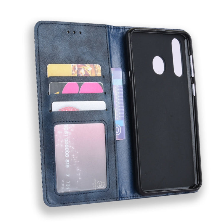 Magnetic Buckle Retro Crazy Horse Texture Horizontal Flip Leather Case for Galaxy A60, with Holder & Card Slots & Photo Frame