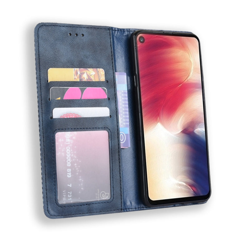 Magnetic Buckle Retro Crazy Horse Texture Horizontal Flip Leather Case for Galaxy A60, with Holder & Card Slots & Photo Frame