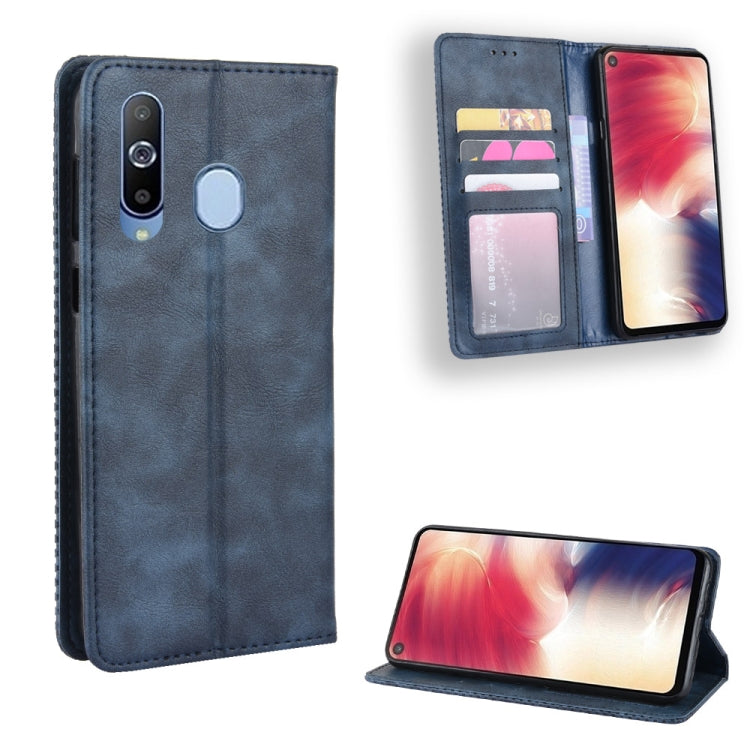 Magnetic Buckle Retro Crazy Horse Texture Horizontal Flip Leather Case for Galaxy A60, with Holder & Card Slots & Photo Frame