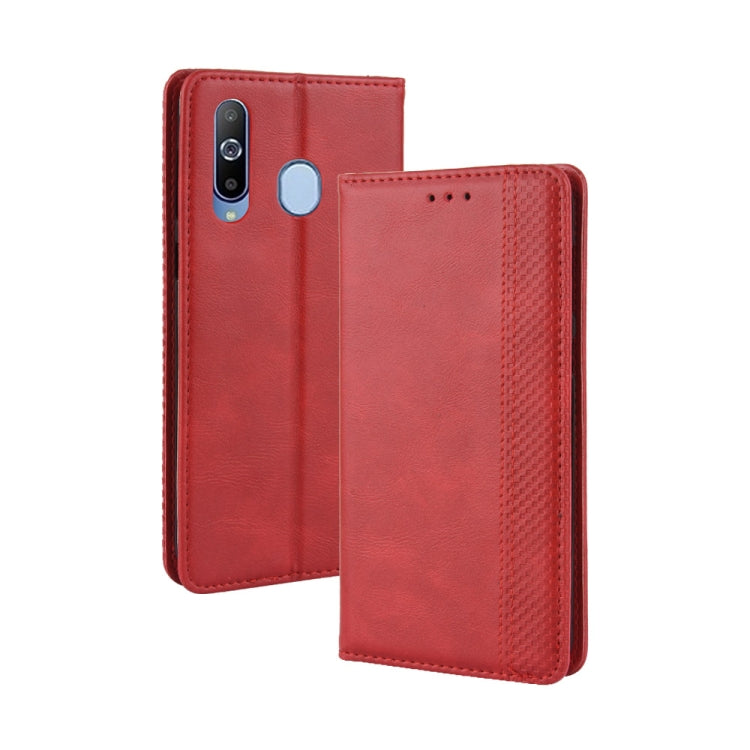Magnetic Buckle Retro Crazy Horse Texture Horizontal Flip Leather Case for Galaxy A60, with Holder & Card Slots & Photo Frame