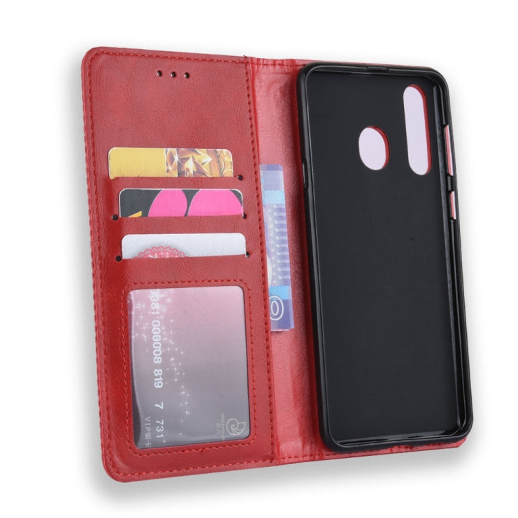 Magnetic Buckle Retro Crazy Horse Texture Horizontal Flip Leather Case for Galaxy A60, with Holder & Card Slots & Photo Frame