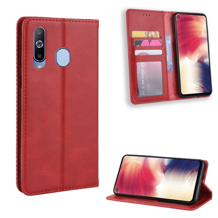 Magnetic Buckle Retro Crazy Horse Texture Horizontal Flip Leather Case for Galaxy A60, with Holder & Card Slots & Photo Frame