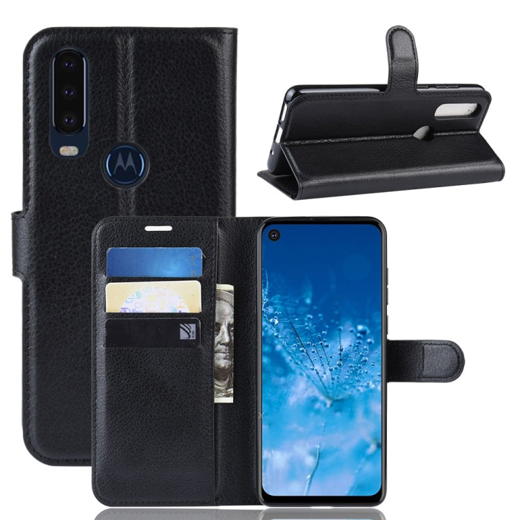 Litchi Skin PU Leather Wallet Stand Mobile Casing for Motorola Moto P40 Power