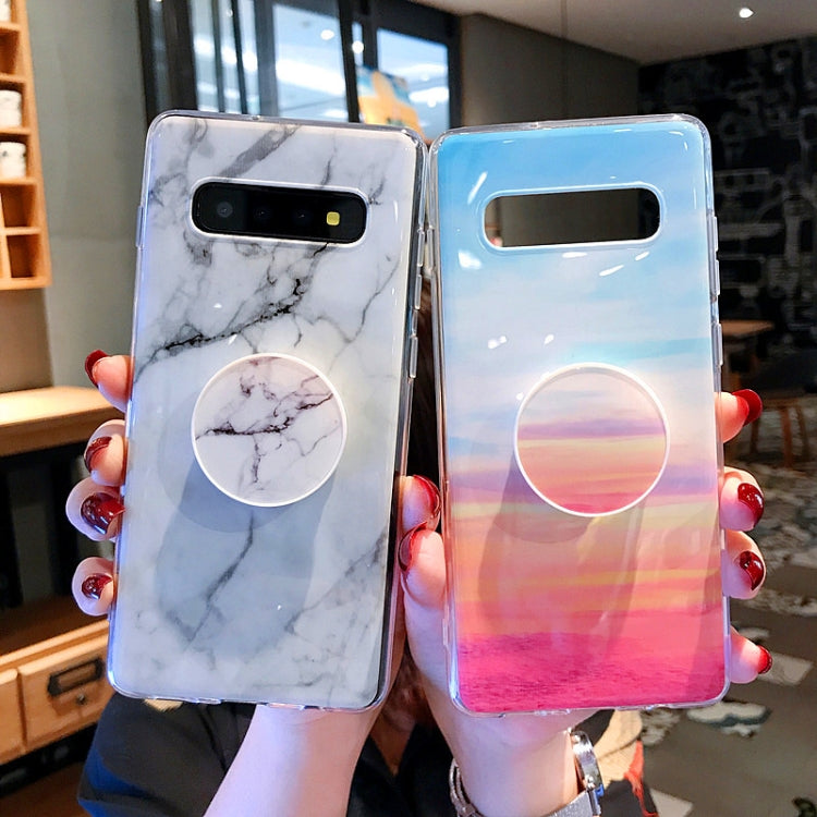 Marble Strip TPU Protection Back Cover Case for Galaxy S10+, with Holder