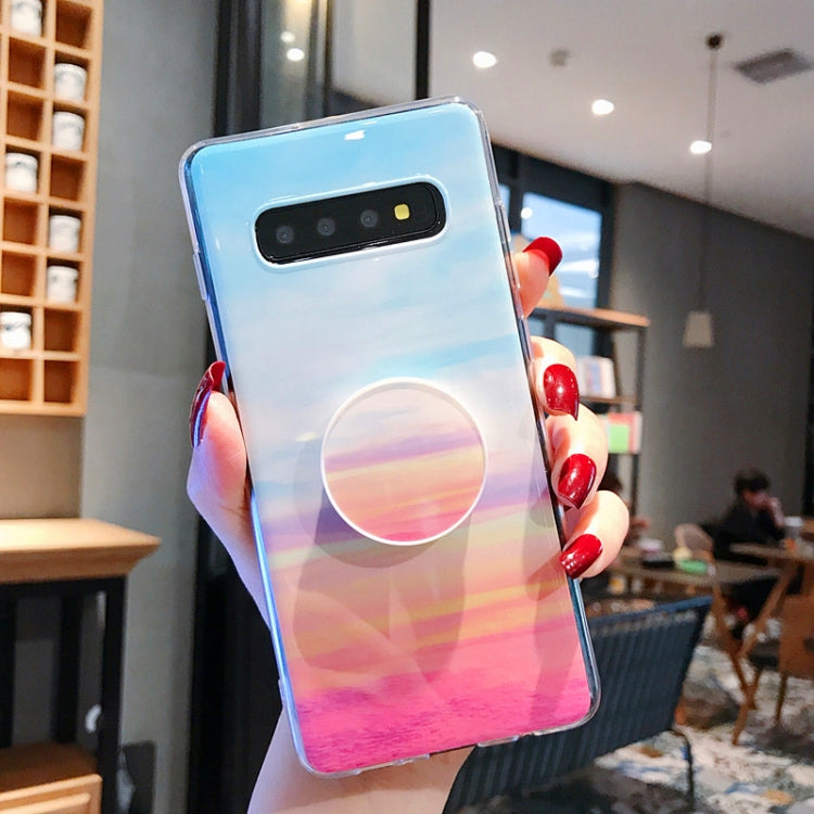 Marble Strip TPU Protection Back Cover Case for Galaxy S10+, with Holder