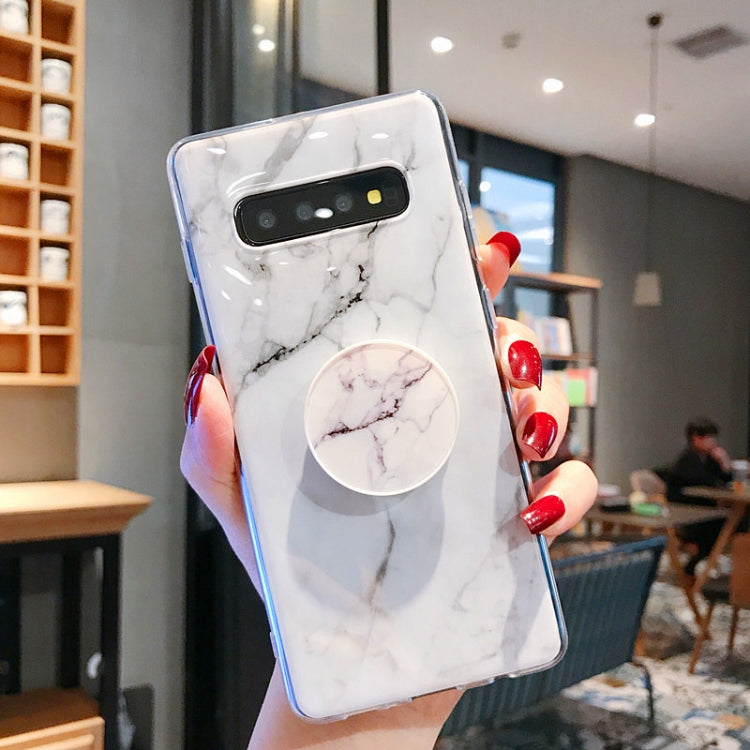 Marble Strip TPU Protection Back Cover Case for Galaxy S10+, with Holder