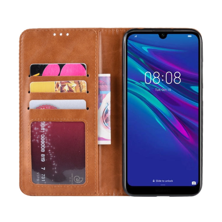 Magnetic Buckle Retro Crazy Horse Texture Horizontal Flip Leather Case for Huawei Y6 (2019), with Holder & Card Slots & Photo Frame