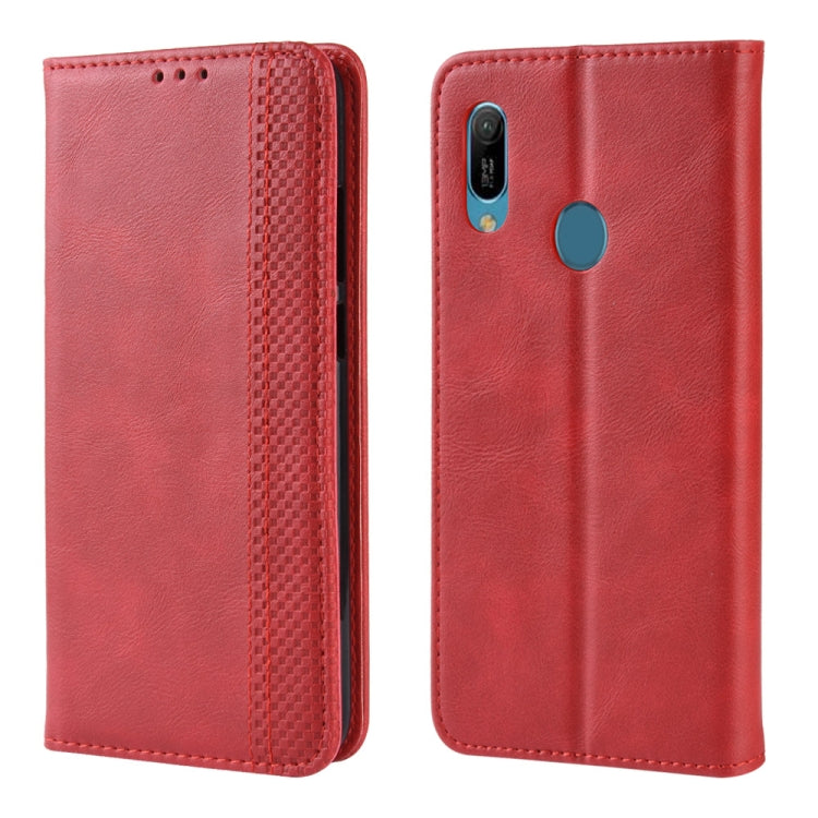 Magnetic Buckle Retro Crazy Horse Texture Horizontal Flip Leather Case for Huawei Y6 (2019), with Holder & Card Slots & Photo Frame