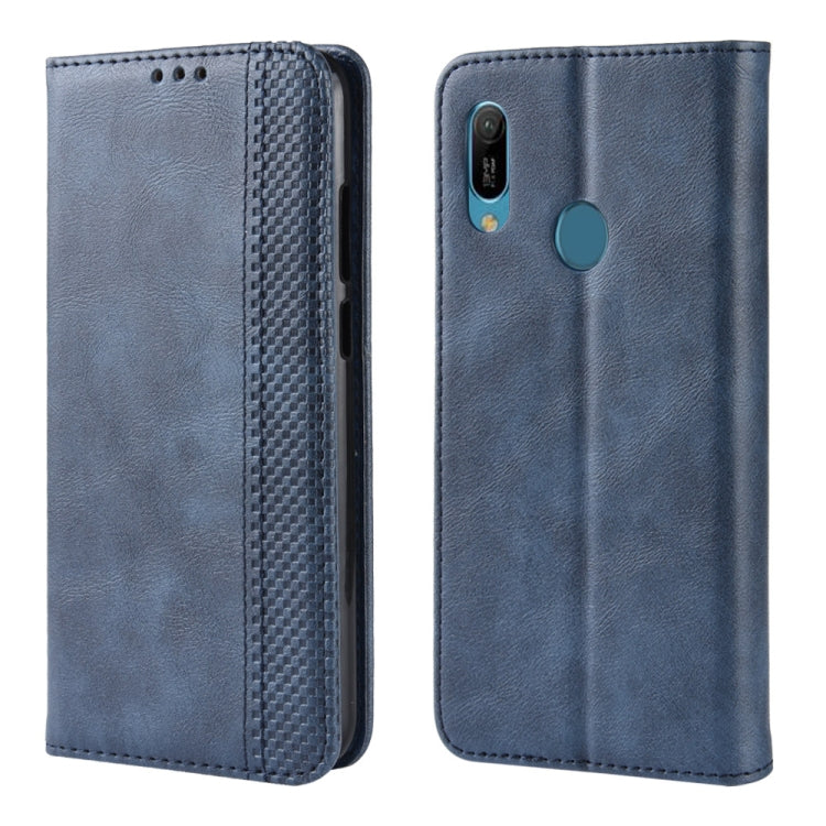 Magnetic Buckle Retro Crazy Horse Texture Horizontal Flip Leather Case for Huawei Y6 (2019), with Holder & Card Slots & Photo Frame