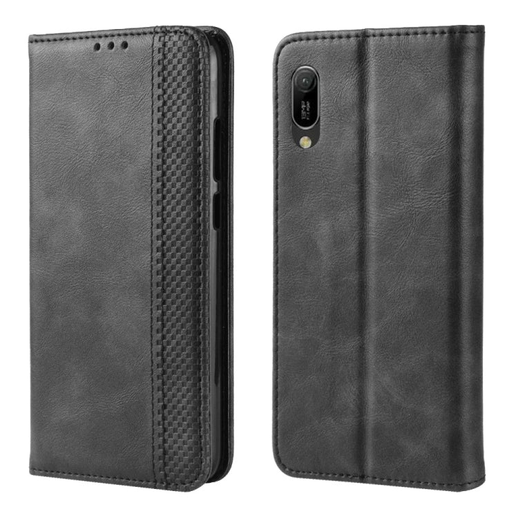 Magnetic Buckle Retro Crazy Horse Texture Horizontal Flip Leather Case for Huawei Y6 Pro (2019)  , with Holder & Card Slots & Photo Frame