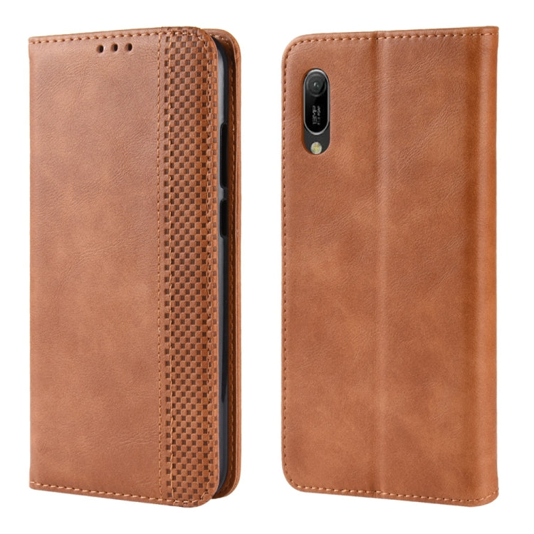 Magnetic Buckle Retro Crazy Horse Texture Horizontal Flip Leather Case for Huawei Y6 Pro (2019)  , with Holder & Card Slots & Photo Frame