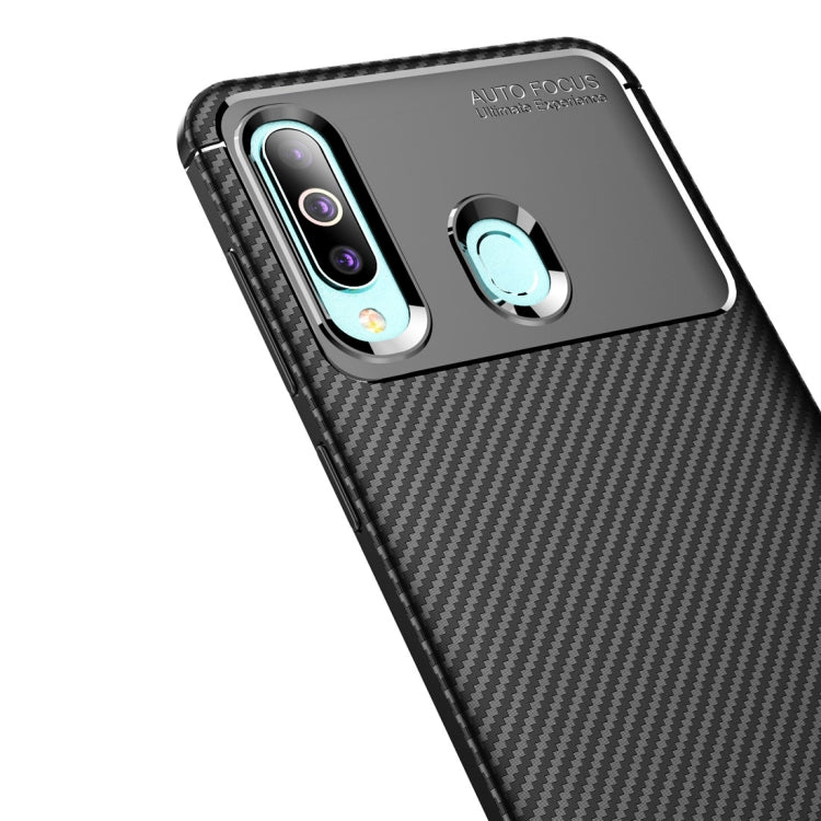 Beetle Series Carbon Fiber Texture Shockproof TPU Case for Galaxy A60(Brown)
