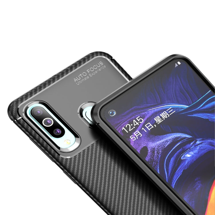 Beetle Series Carbon Fiber Texture Shockproof TPU Case for Galaxy A60(Brown)