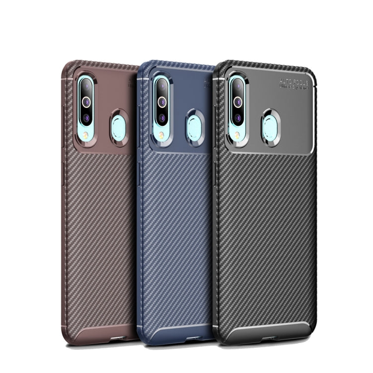 Beetle Series Carbon Fiber Texture Shockproof TPU Case for Galaxy A60(Brown)