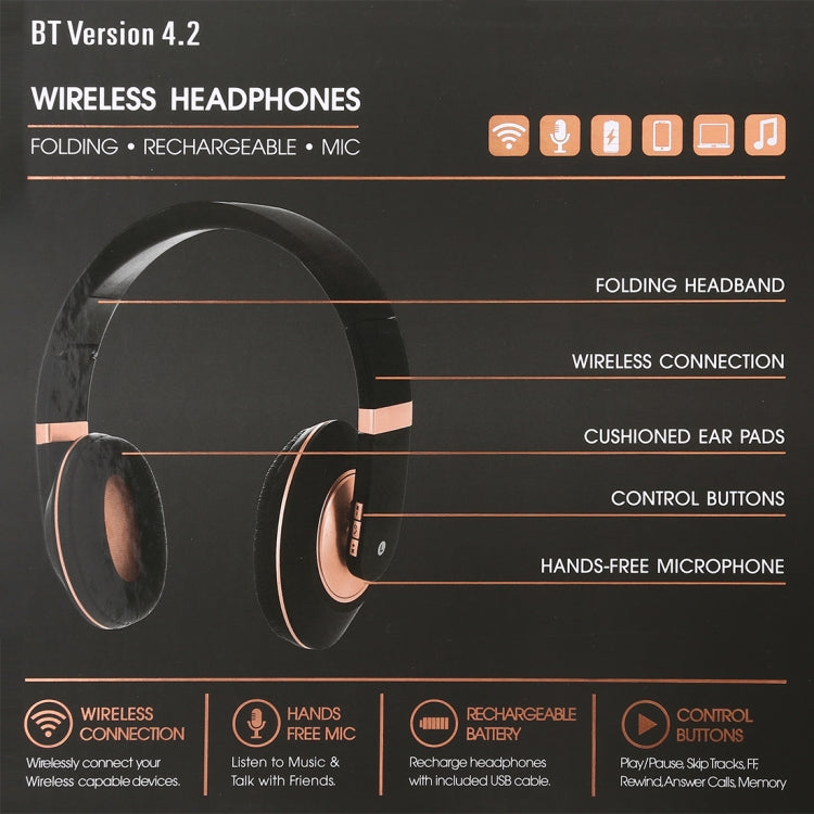 Z3-09 Bluetooth 4.2 Wireless Stereo Foldable Bluetooth Headphone with Microphone, Support 3.5mm AUX Cable