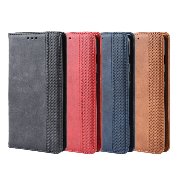 Magnetic Buckle Retro Crazy Horse Texture Horizontal Flip Leather Case for OnePlus 7, with Holder & Card Slots & Photo Frame