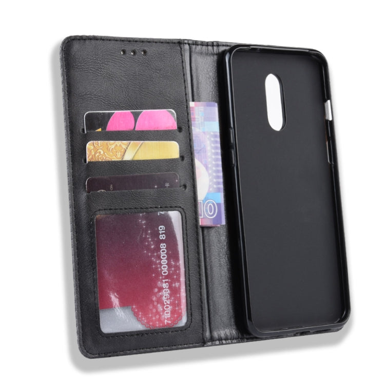 Magnetic Buckle Retro Crazy Horse Texture Horizontal Flip Leather Case for OnePlus 7, with Holder & Card Slots & Photo Frame