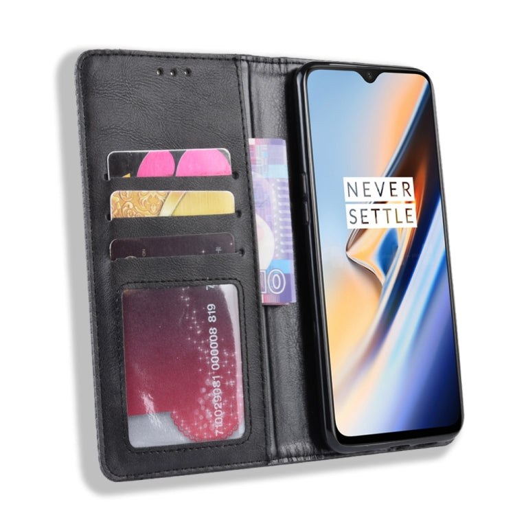 Magnetic Buckle Retro Crazy Horse Texture Horizontal Flip Leather Case for OnePlus 7, with Holder & Card Slots & Photo Frame