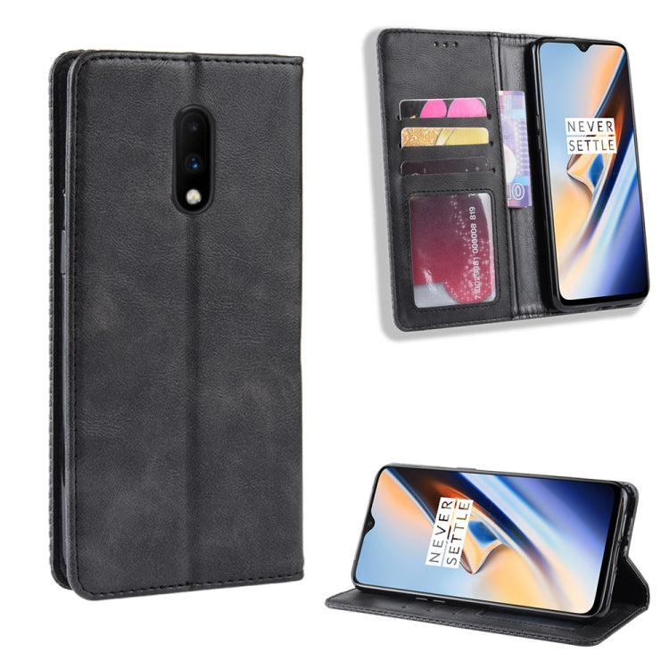 Magnetic Buckle Retro Crazy Horse Texture Horizontal Flip Leather Case for OnePlus 7, with Holder & Card Slots & Photo Frame