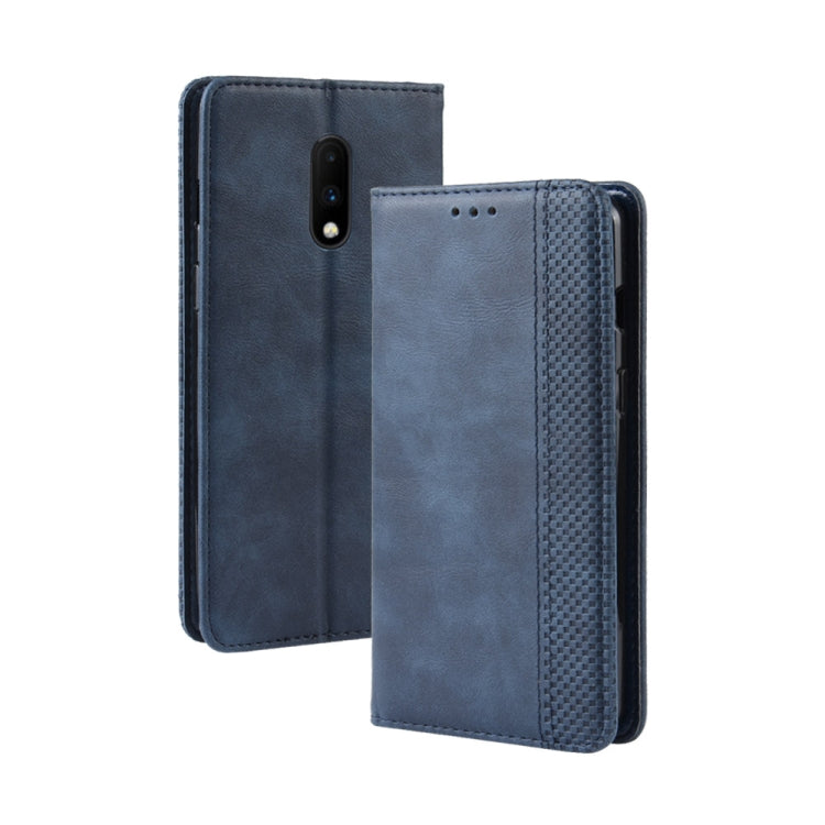 Magnetic Buckle Retro Crazy Horse Texture Horizontal Flip Leather Case for OnePlus 7, with Holder & Card Slots & Photo Frame