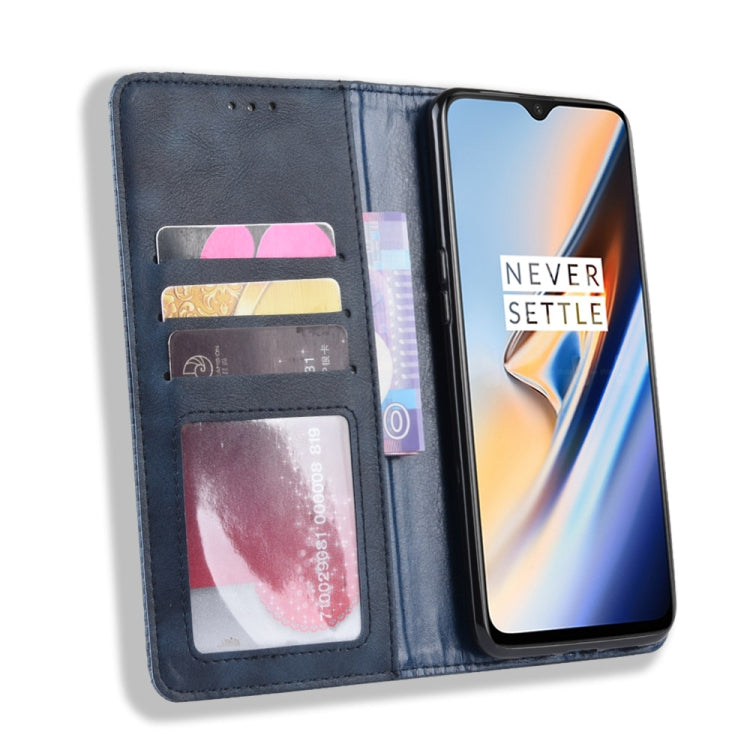 Magnetic Buckle Retro Crazy Horse Texture Horizontal Flip Leather Case for OnePlus 7, with Holder & Card Slots & Photo Frame