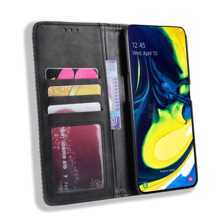 Magnetic Buckle Retro Crazy Horse Texture Horizontal Flip Leather Case for Galaxy A80 / A90, with Holder & Card Slots & Photo Frame