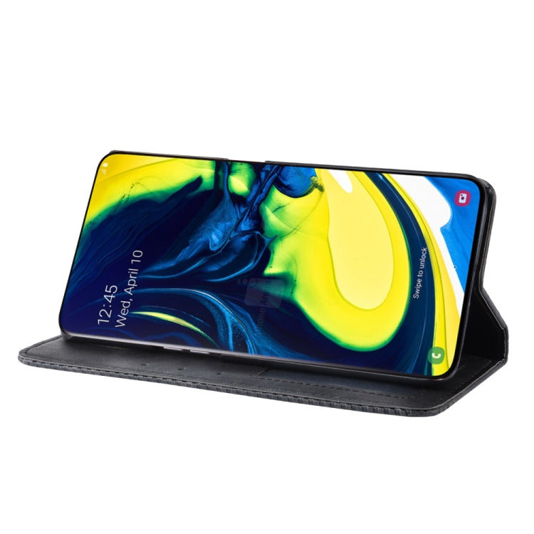Magnetic Buckle Retro Crazy Horse Texture Horizontal Flip Leather Case for Galaxy A80 / A90, with Holder & Card Slots & Photo Frame