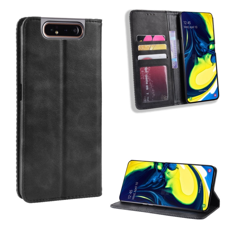 Magnetic Buckle Retro Crazy Horse Texture Horizontal Flip Leather Case for Galaxy A80 / A90, with Holder & Card Slots & Photo Frame