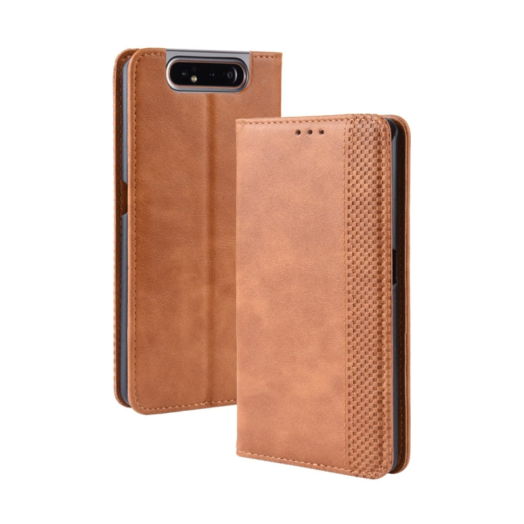 Magnetic Buckle Retro Crazy Horse Texture Horizontal Flip Leather Case for Galaxy A80 / A90, with Holder & Card Slots & Photo Frame