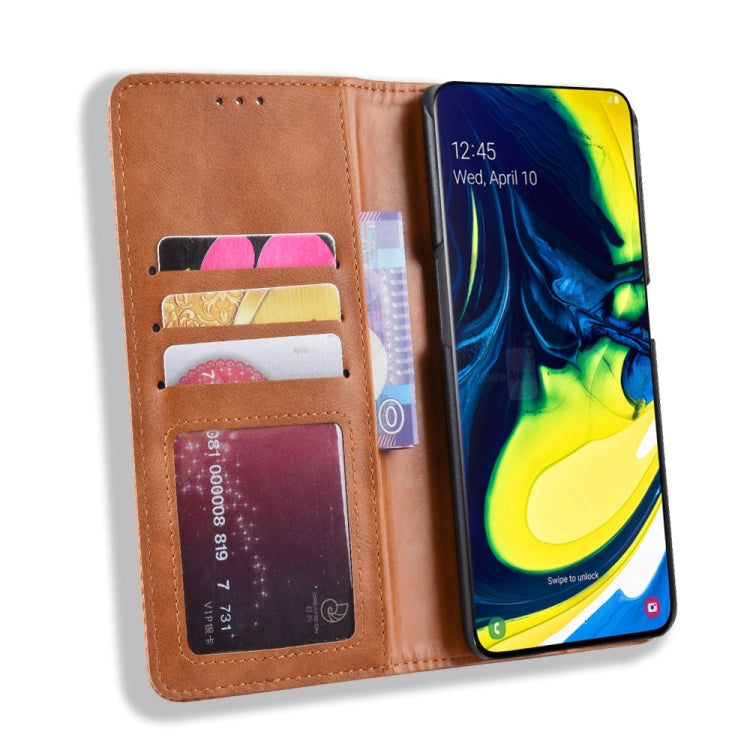 Magnetic Buckle Retro Crazy Horse Texture Horizontal Flip Leather Case for Galaxy A80 / A90, with Holder & Card Slots & Photo Frame