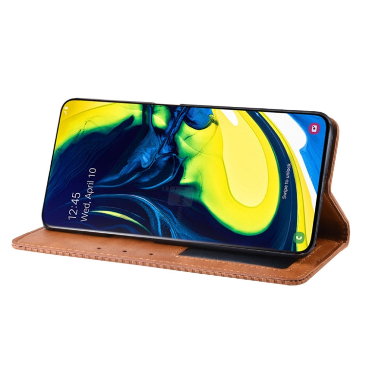 Magnetic Buckle Retro Crazy Horse Texture Horizontal Flip Leather Case for Galaxy A80 / A90, with Holder & Card Slots & Photo Frame