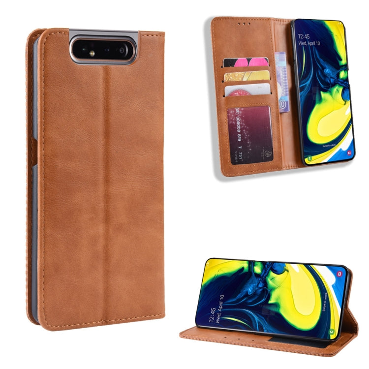 Magnetic Buckle Retro Crazy Horse Texture Horizontal Flip Leather Case for Galaxy A80 / A90, with Holder & Card Slots & Photo Frame