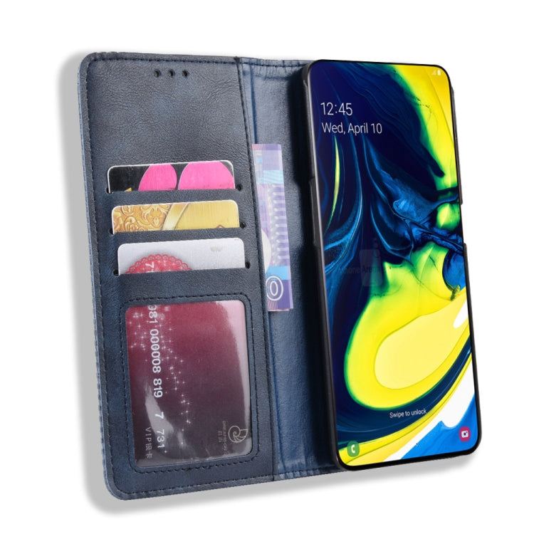 Magnetic Buckle Retro Crazy Horse Texture Horizontal Flip Leather Case for Galaxy A80 / A90, with Holder & Card Slots & Photo Frame