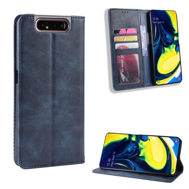 Magnetic Buckle Retro Crazy Horse Texture Horizontal Flip Leather Case for Galaxy A80 / A90, with Holder & Card Slots & Photo Frame