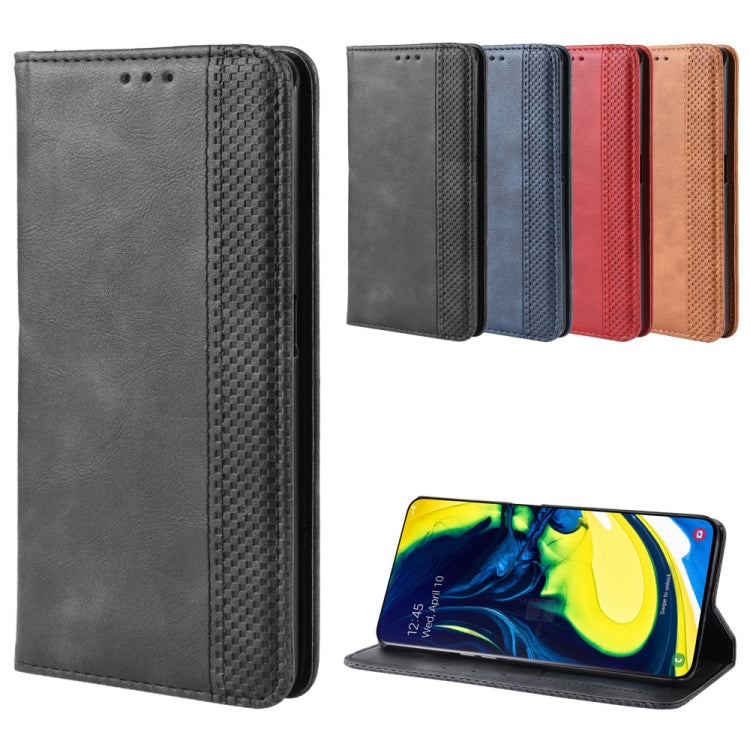 Magnetic Buckle Retro Crazy Horse Texture Horizontal Flip Leather Case for Galaxy A80 / A90, with Holder & Card Slots & Photo Frame