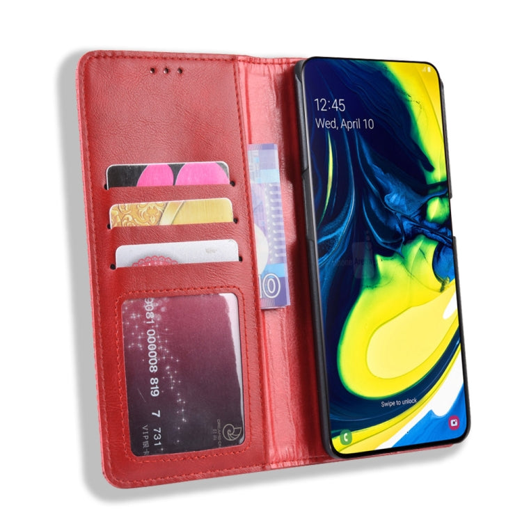 Magnetic Buckle Retro Crazy Horse Texture Horizontal Flip Leather Case for Galaxy A80 / A90, with Holder & Card Slots & Photo Frame