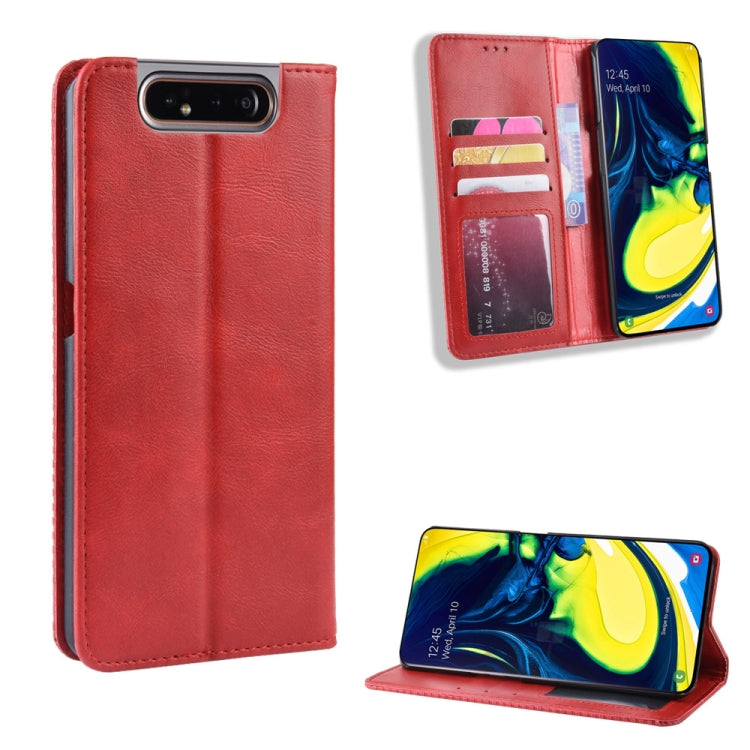 Magnetic Buckle Retro Crazy Horse Texture Horizontal Flip Leather Case for Galaxy A80 / A90, with Holder & Card Slots & Photo Frame