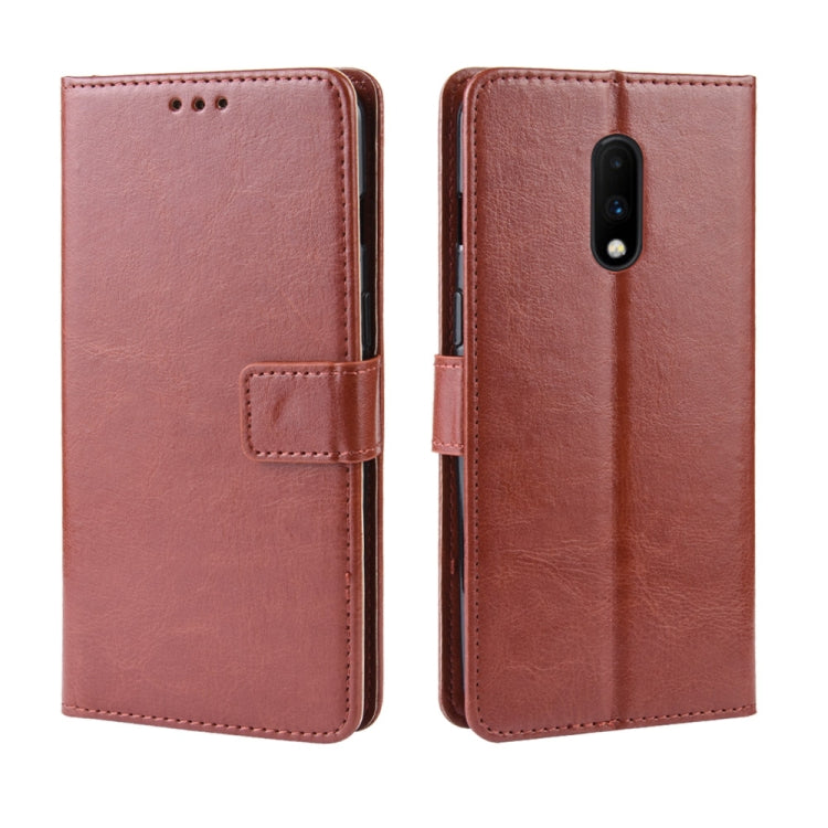 Retro Crazy Horse Texture Horizontal Flip Leather Case for OnePlus 7, with Holder & Card Slots & Photo Frame