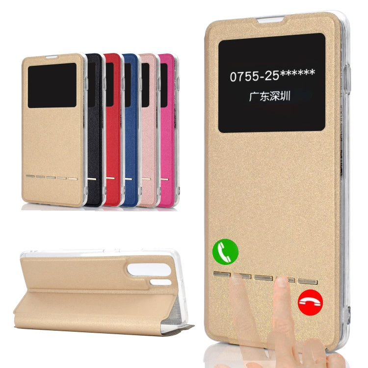 Golden Beach Intelligent Answering Brings Electric Display Window with Bracket Left and Right Flip Cover Leather Case For Huawei P30 Pro