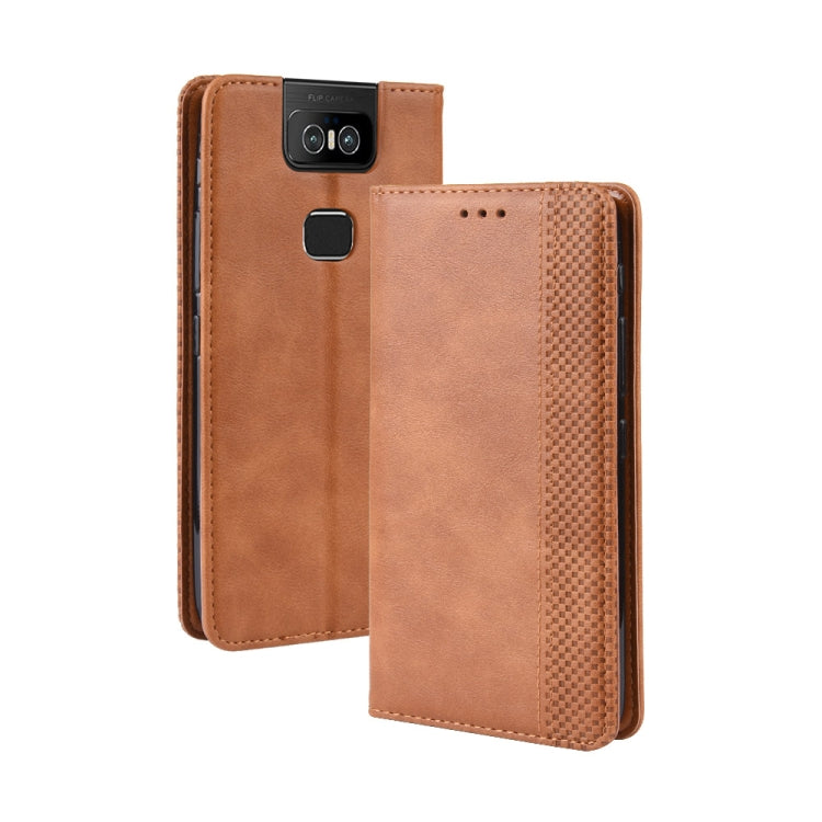Magnetic Buckle Retro Crazy Horse Texture Horizontal Flip Leather Case for Asus Zenfone 6 ZS630KL, with Holder & Card Slots & Photo Frame