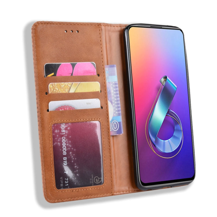 Magnetic Buckle Retro Crazy Horse Texture Horizontal Flip Leather Case for Asus Zenfone 6 ZS630KL, with Holder & Card Slots & Photo Frame