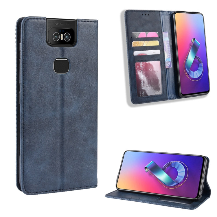 Magnetic Buckle Retro Crazy Horse Texture Horizontal Flip Leather Case for Asus Zenfone 6 ZS630KL, with Holder & Card Slots & Photo Frame