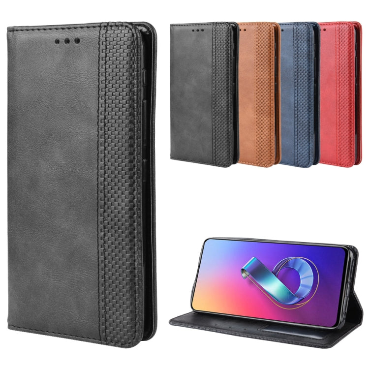 Magnetic Buckle Retro Crazy Horse Texture Horizontal Flip Leather Case for Asus Zenfone 6 ZS630KL, with Holder & Card Slots & Photo Frame