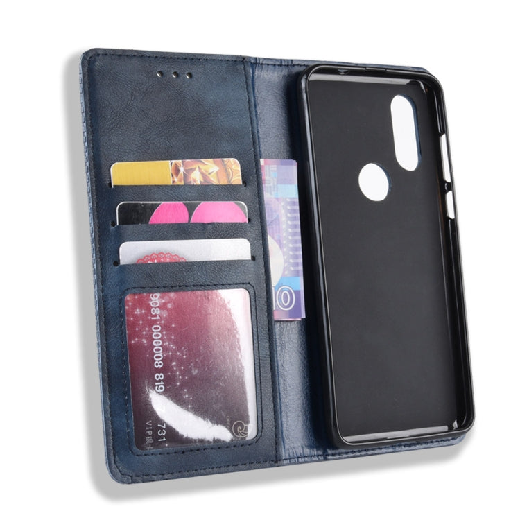Magnetic Buckle Retro Crazy Horse Texture Horizontal Flip Leather Case for Motorola MOTO One Vision, with Holder & Card Slots & Photo Frame