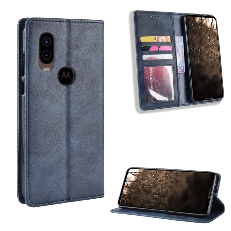 Magnetic Buckle Retro Crazy Horse Texture Horizontal Flip Leather Case for Motorola MOTO One Vision, with Holder & Card Slots & Photo Frame